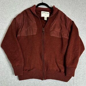 Orvis Sweater‎ Mens XL Brown Wool Full Zip Lined Shooting Patches Field Hunting